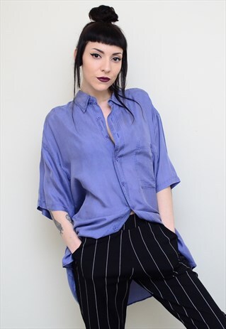 VINTAGE 90'S GENUINE SILK AZURE BLUE OVERSIZED SHIRT