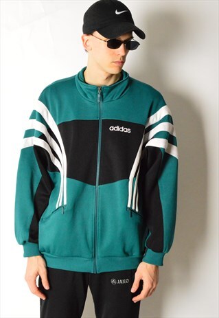 VINTAGE 90S GREEN BLACK ADIDAS TRACK JACKET