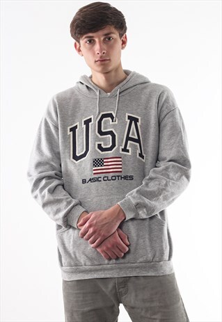 VINTAGE USA FLAG HOODIE 90S GREY