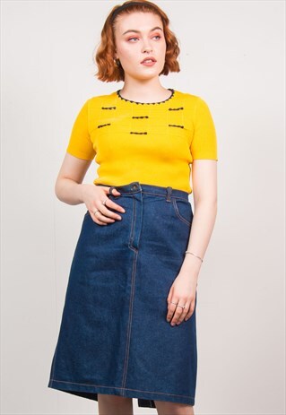 VINTAGE 70'S DENIM A-LINE MIDI SKIRT