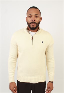 Men's Vintage Polo Ralph Lauren Zip Neck Sweater Cream