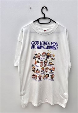 Vintage god loves you white Jesus T-shirt XL