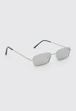 70's Rectangle Sunglasses Shades - Silver/Grey