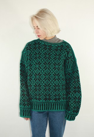 VINTAGE 80' BEAUTIFUL COZY UNISEX GREEN JUMPER