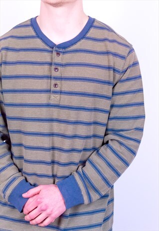 VINTAGE GAP STRIPED GRANDAD COLLAR SWEATSHIRT XL