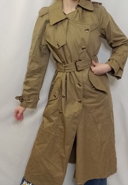 90's Vintage Trench Coat Beige Double Breasted Belted