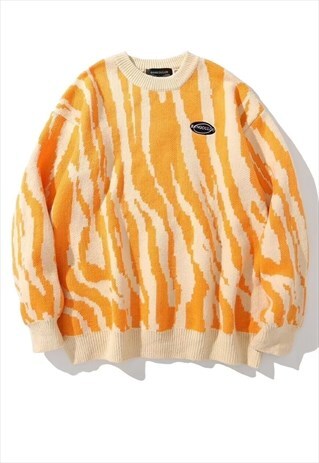 Zebra print knitwear sweater Korean skater stripe top orange