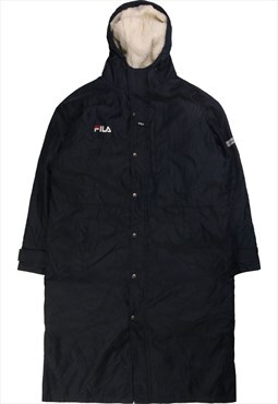 Vintage 90's Fila Puffer Jacket Spellout Long Button Up