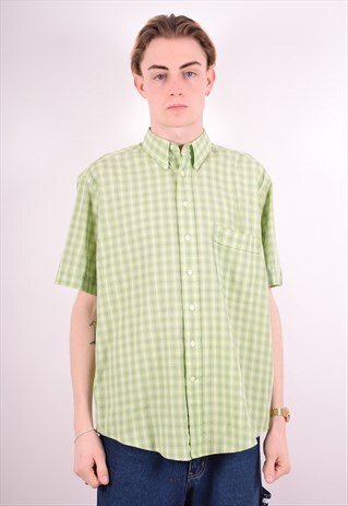 YVES SAINT LAURENT MENS VINTAGE SHIRT MEDIUM GREEN CHECK 90S