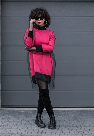TULLE PINK SWEATSHIRT WITH BLACK TULLE