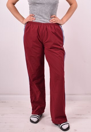 NIKE WOMENS VINTAGE TRACKSUIT TROUSERS W32 L30 MAROON 90S