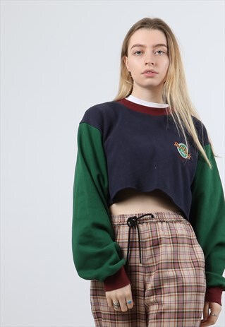 VINTAGE HARD ROCK CAFE SMALL NAVY CROPPED SWEATSHIRT