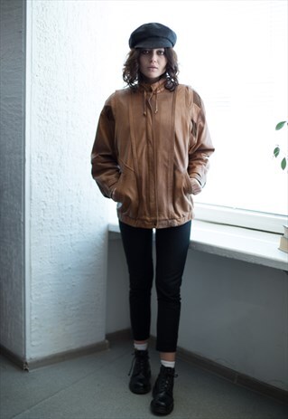 VINTAGE 80'S LIGHT BROWN LEATHER JACKET