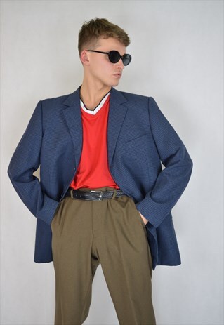 VINTAGE BLUE CHECKERED OVERSIZE BLAZER