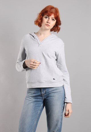 VINTAGE 90S BURBERRY GREY HOODED SWEATSHIRT
