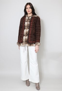 70's Ladies Brown Coat Suede Hooded Penny Lane Jacket