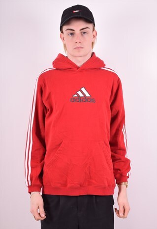ADIDAS MENS VINTAGE HOODIE JUMPER MEDIUM RED 90'S