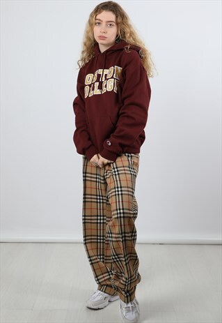 VINTAGE CHAMPION BURGUNDY MEDIUM EMBROIDERED HOODIE
