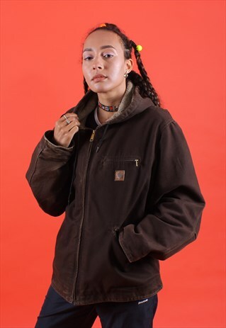 VINTAGE CARHARTT BROWN HOODED WORKMANS JACKET