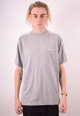 ADIDAS MENS VINTAGE T-SHIRT TOP MEDIUM GREY 90S