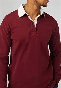 54 Floral Long Sleeve Rugby Shirt - Maroon Red/White