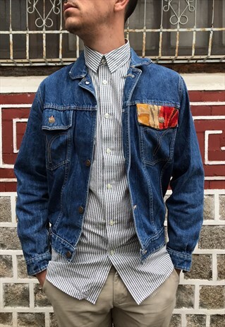 FRANKIE. DENIM JACKET REWORKED WITH VINTAGE TAPESTRY