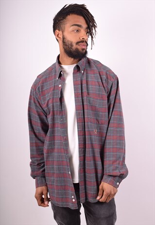 TOMMY HILFIGER MENS VINTAGE SHIRT LARGE GREY CHECK 90S