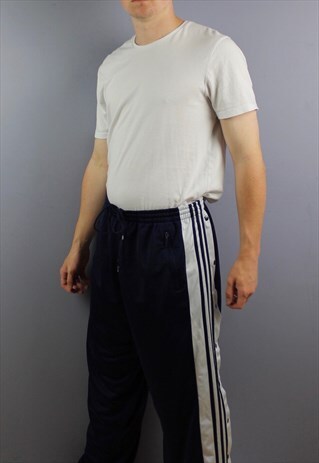 VINTAGE ADIDAS POPPER JOGGERS IN NAVY WITH EMBROIDERY AND ZI