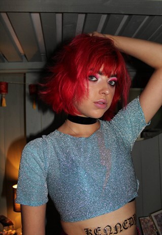 BLUE GLITTER BOLT CROP TOP