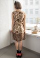 VINTAGE 70'S BROWN PATTERNED MIDI DRESS