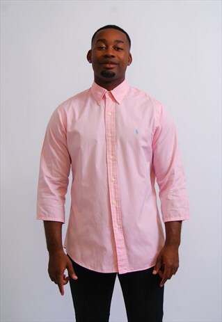 VINTAGE CUSTOMISED POLO RALPH LAUREN PINK 3/4 SLEEVE SHIRT