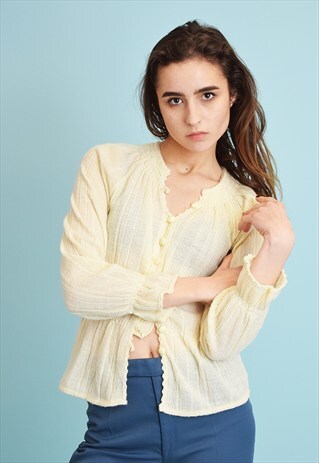 70'S RETRO KNIT NEUTRAL SHEER CARDIGAN TOP BLOUSE