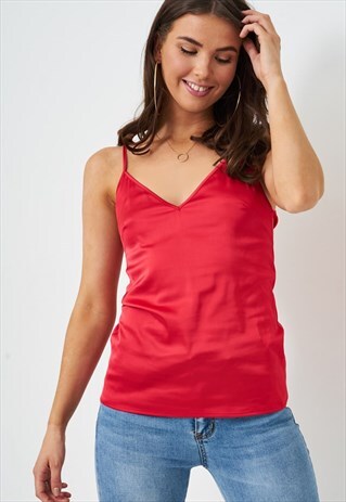 LUCIE RED SATIN CAMI TOP