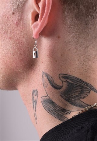 MINI HOOP HANGING PADLOCK EARRING - SILVER