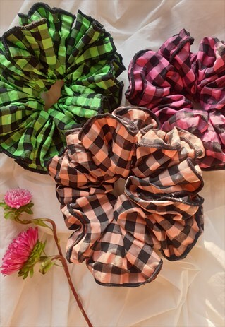 DEADSTOCK SCRUNCHIE HAIRBAND TIE NEON PICNIC GINGHAM PACK