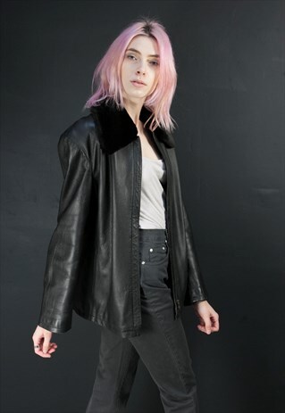 CONBIPEL BLACK LEATHER JACKET WITH FAUX FUR COLLAR
