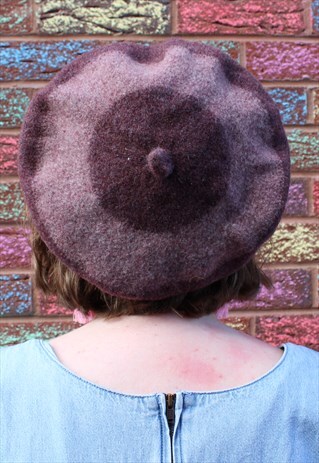 VINTAGE PURPLE TWO-TONED BERET WITH CIRCULAR DESIGN