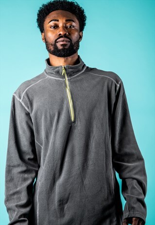 VINTAGE EDDIE BAUER FLEECE IN GREY WITH NEON GREEN 1/4 ZIP