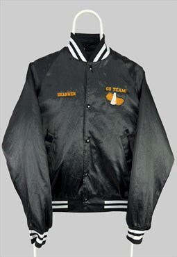 Vintage 90's Cheerleader Satin Jacket in Black