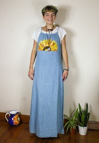 HANDPAINTED SUNFLOWER DENIM MAXI DRESS