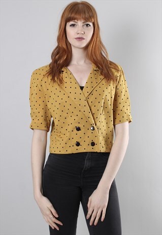 VINTAGE 80S MUSTARD POLKA DOT CROPPED JACKET TOP
