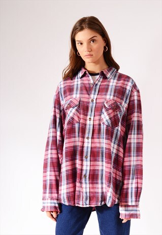 VINTAGE CHECK FLANNEL SHIRT RED AND BLUE