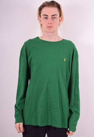 POLO RALPH LAUREN MENS VINTAGE TOP LONG SLEEVE XL GREEN 90S
