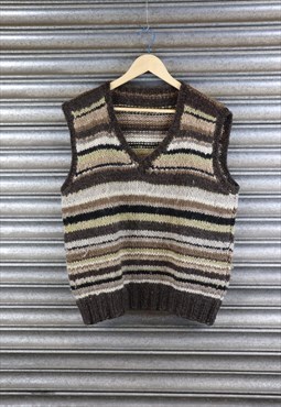 Hand Knitted Brown Cream Beige Black Sweater Vest