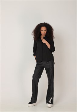 Classic straight leg faux leather trousers