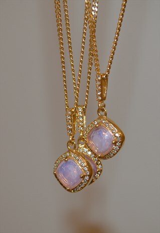 BALLET. GOLD PLATED LILAC PINK CRYSTAL PENDANT NECKLACE