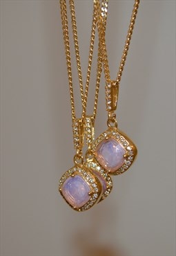 BALLET. Gold Plated Lilac Pink Crystal Pendant Necklace