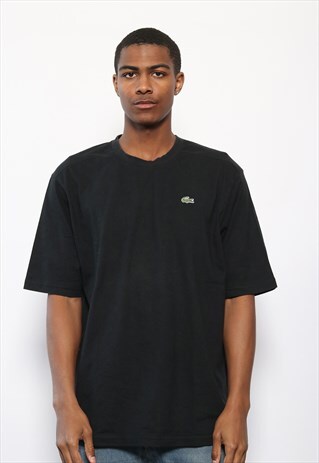 VINTAGE LACOSTE PIQUE WAFFLE WEAVE LOGO T-SHIRT BLACK