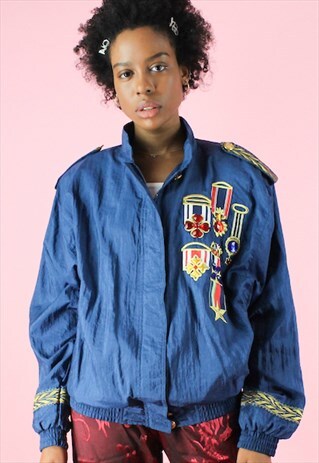 VINTAGE 90S BOMBER JACKET SHELL Y2K NAVY BLUE