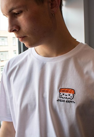 TSHIRT IN WHITE ORGANIC COTTON WITH EMBROIDERED SUSHI LOGO